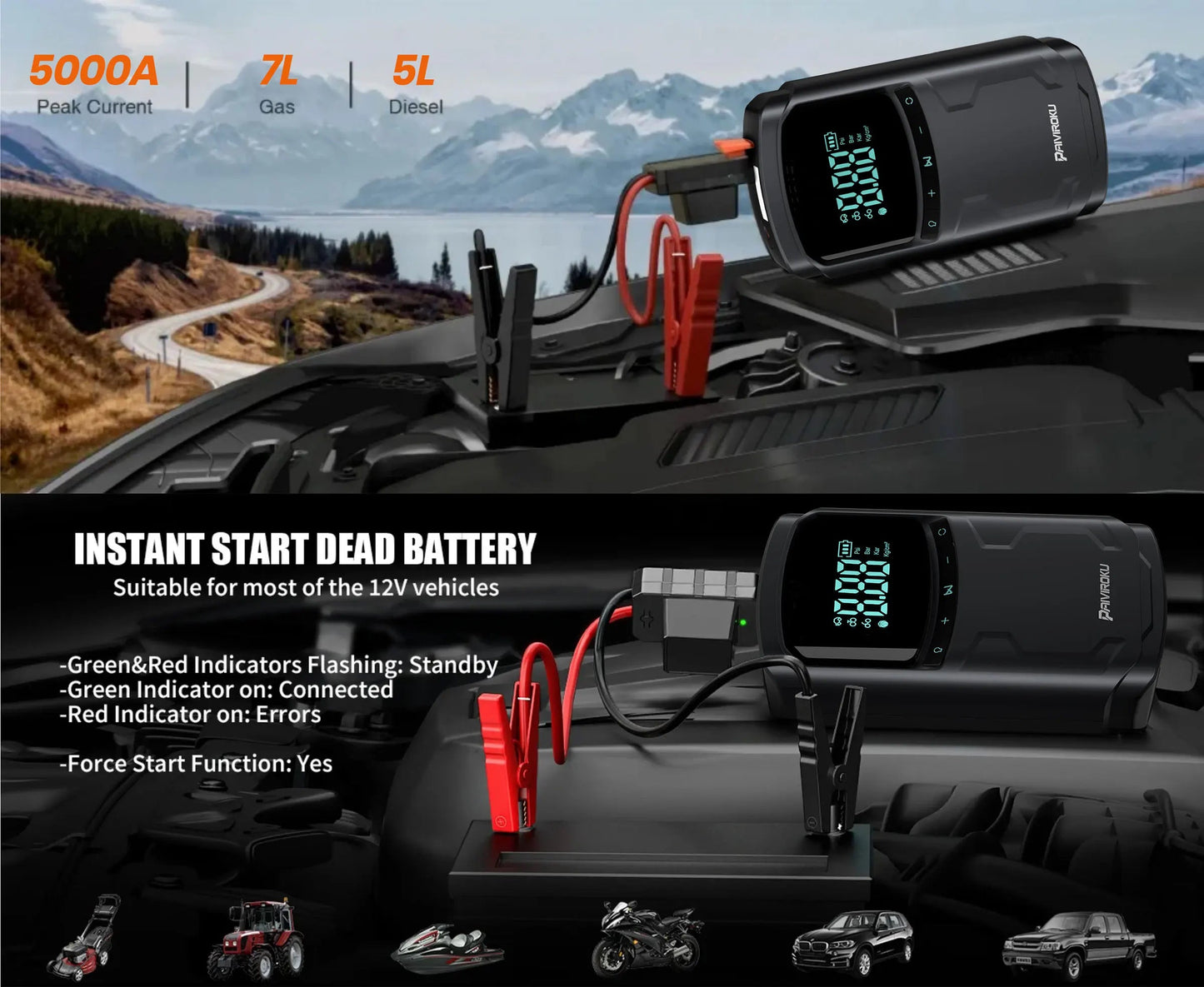 Car Jump Starter with Air Compressor Peak 5000A Auto Battery Booster 150PSI Air Pump Portable Power Bank Tire Inflator Lighting sayaragear