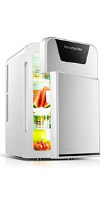 EKAQUZ Mini Fridge for Bedroom - Car, Office Desk & College Dorm Room - 12v Portable Cooler & Warmer for Food, Drinks, Skinca sayaragear