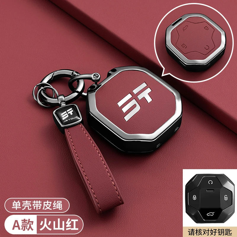 Car Accessories Zinc Alloy Leather Key Case Cover Holder For Chery Jetour Traveller 2023 2024 Jetour T2 T1 Freedom sayaragear