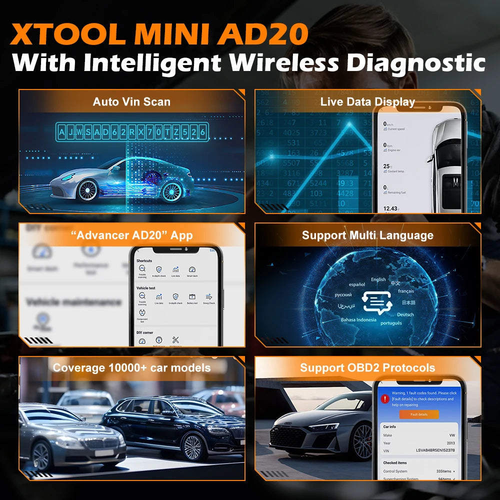 XTOOL Advancer AD20 Mini Bluetooth 5.0 OBD2 Scanner Full obd2 Functions Car Diagnostic Scan Tool Read/Clear fault code Universal sayaragear