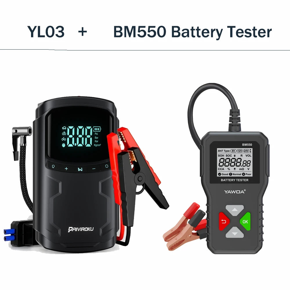Car Jump Starter with Air Compressor Peak 5000A Auto Battery Booster 150PSI Air Pump Portable Power Bank Tire Inflator Lighting sayaragear